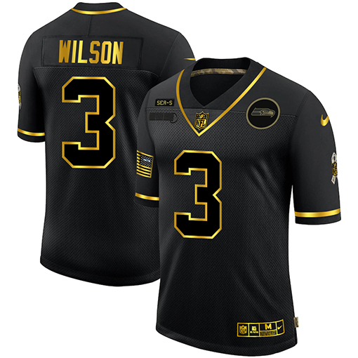 Seattle Seahawks #3 Russell Wilson Men Nike 2020 Salute To Service Golden Limited NFL black Jerseys